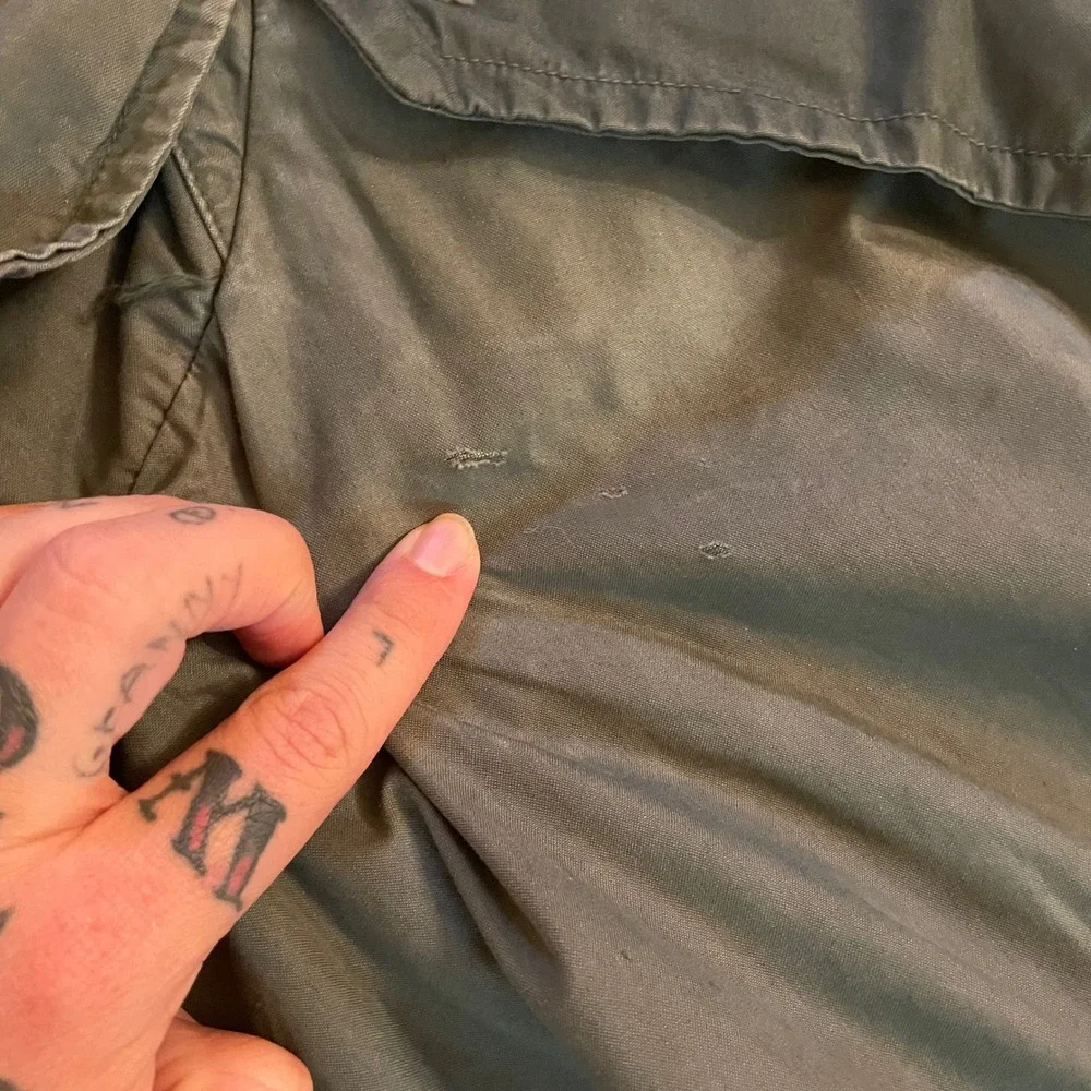 Vintage Mens Cotton Nylon Army Green Raincoat Trench Coat 40 L DSA 100 67 C 1669 - Picture 5 of 6